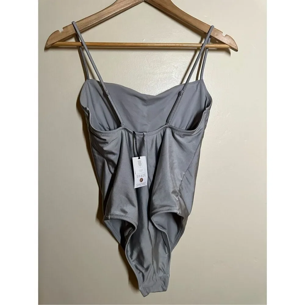 Shade and Shore Silver High Leg Cheeky Swimsuit Size Medium New